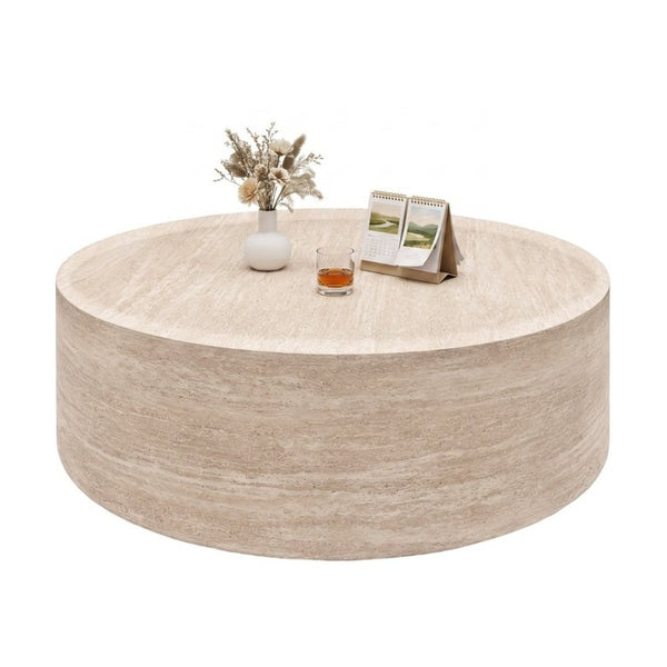 English Elm 39.37 Inch Round Faux Marble Coffee Table Low Profile Modern Living Room Accent W3204P507592
