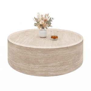 English Elm 39.37 Inch Round Faux Marble Coffee Table Low Profile Modern Living Room Accent W3204P507592