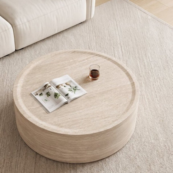 English Elm 39.37 Inch Round Faux Marble Coffee Table Low Profile Modern Living Room Accent W3204P507592