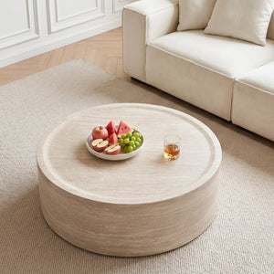 English Elm 39.37 Inch Round Faux Marble Coffee Table Low Profile Modern Living Room Accent W3204P507592