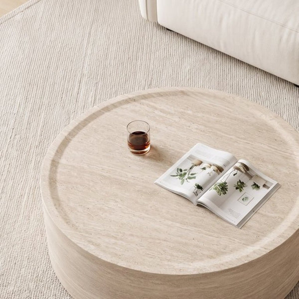 English Elm 39.37 Inch Round Faux Marble Coffee Table Low Profile Modern Living Room Accent W3204P507592