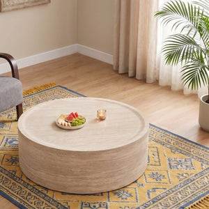 English Elm 39.37 Inch Round Faux Marble Coffee Table Low Profile Modern Living Room Accent W3204P507592