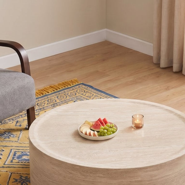 English Elm 39.37 Inch Round Faux Marble Coffee Table Low Profile Modern Living Room Accent W3204P507592
