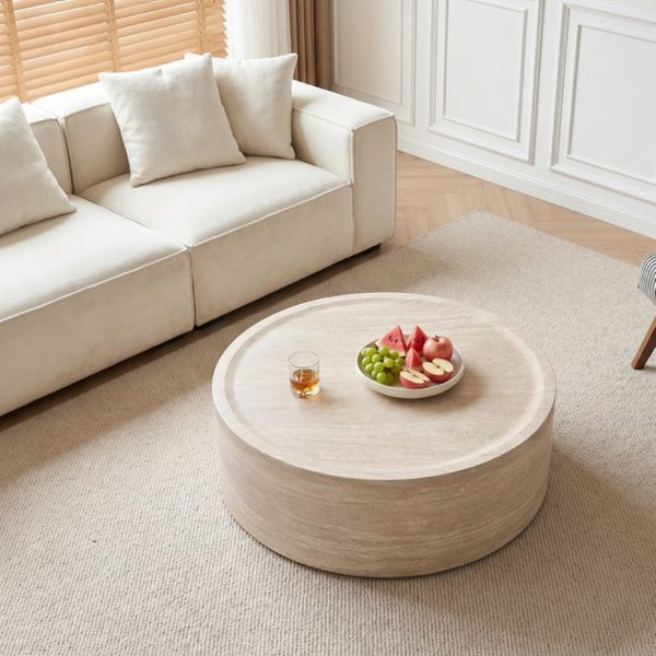 English Elm 39.37 Inch Round Faux Marble Coffee Table Low Profile Modern Living Room Accent W3204P507592