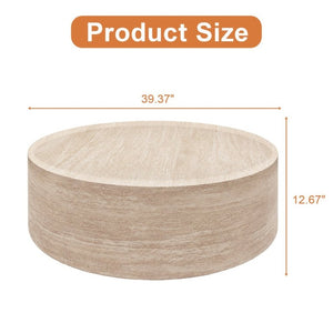 English Elm 39.37 Inch Round Faux Marble Coffee Table Low Profile Modern Living Room Accent W3204P507592