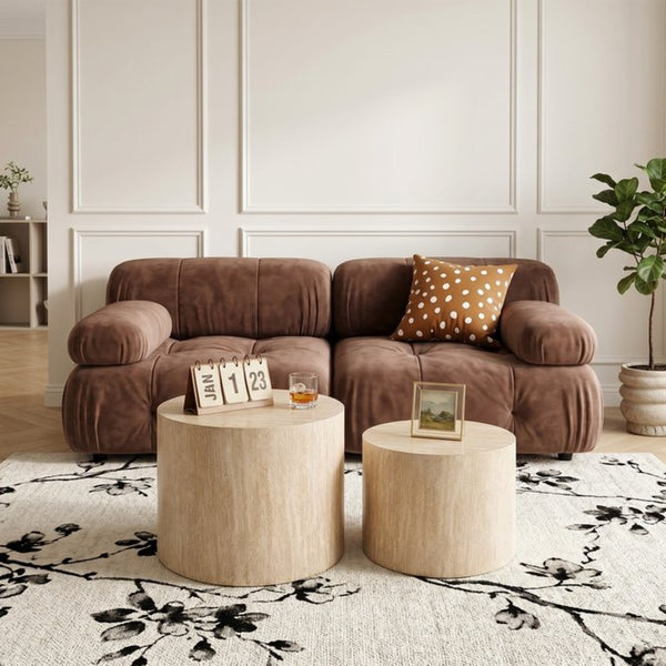 English Elm Nesting Coffee Tables Round Walnut Finish Mdf Set Assembly Free Modern Living Room Duo Beige Gray+White W3204P512875