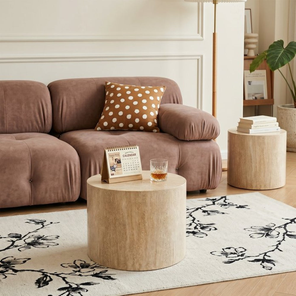 English Elm Nesting Coffee Tables Round Walnut Finish Mdf Set Assembly Free Modern Living Room Duo Beige Gray+White W3204P512875