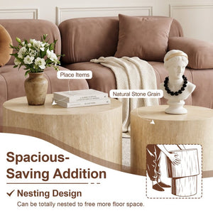 English Elm Nesting Coffee Tables Round Walnut Finish Mdf Set Assembly Free Modern Living Room Duo Beige Gray+White W3204P512875