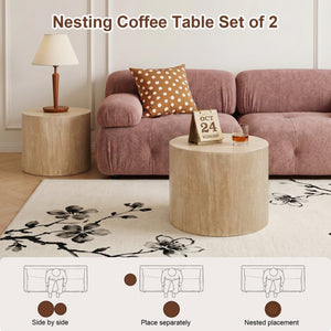 English Elm Nesting Coffee Tables Round Walnut Finish Mdf Set Assembly Free Modern Living Room Duo Beige Gray+White W3204P512875