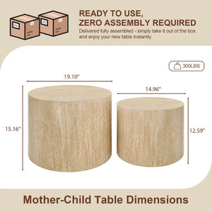 English Elm Nesting Coffee Tables Round Walnut Finish Mdf Set Assembly Free Modern Living Room Duo Beige Gray+White W3204P512875