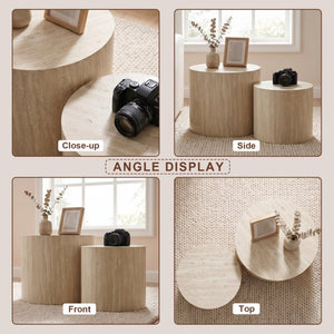 English Elm Nesting Coffee Tables Round Walnut Finish Mdf Set Assembly Free Modern Living Room Duo Beige Gray+White W3204P512875