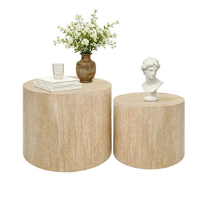 English Elm Nesting Coffee Tables Round Walnut Finish Mdf Set Assembly Free Modern Living Room Duo Beige Gray+White W3204P512875