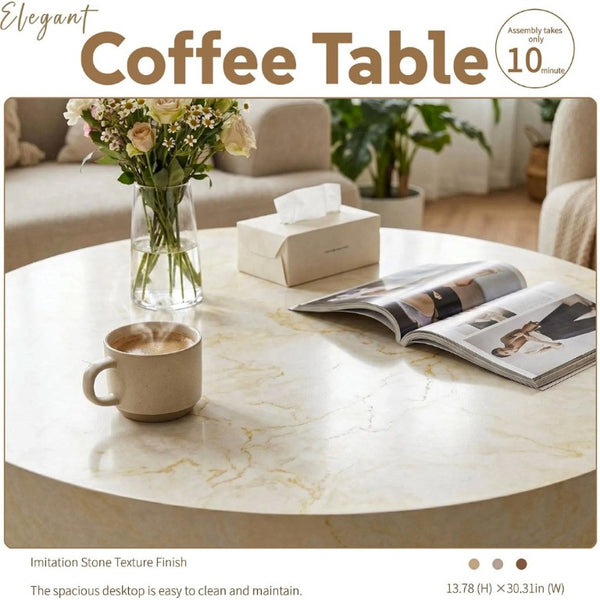 English Elm Round Fluted Pedestal Coffee Table Mid Century MDF Top for Living Room Small Spaces W3204P512903