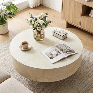English Elm Round Fluted Pedestal Coffee Table Mid Century MDF Top for Living Room Small Spaces W3204P512903