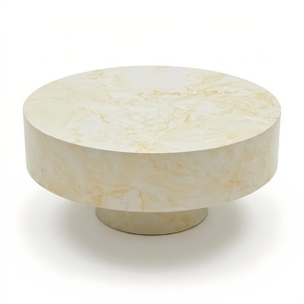 English Elm Round Fluted Pedestal Coffee Table Mid Century MDF Top for Living Room Small Spaces W3204P512903
