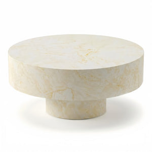 English Elm Round Fluted Pedestal Coffee Table Mid Century MDF Top for Living Room Small Spaces W3204P512903