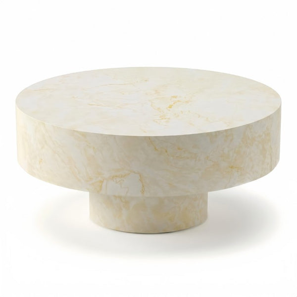 English Elm Round Fluted Pedestal Coffee Table Mid Century MDF Top for Living Room Small Spaces W3204P512903