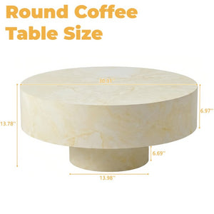 English Elm Round Fluted Pedestal Coffee Table Mid Century MDF Top for Living Room Small Spaces W3204P512903