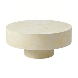 English Elm Round Fluted Pedestal Coffee Table Mid Century MDF Top for Living Room Small Spaces W3204P512903