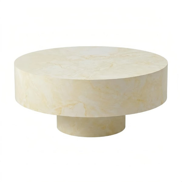 English Elm Round Fluted Pedestal Coffee Table Mid Century MDF Top for Living Room Small Spaces W3204P512903