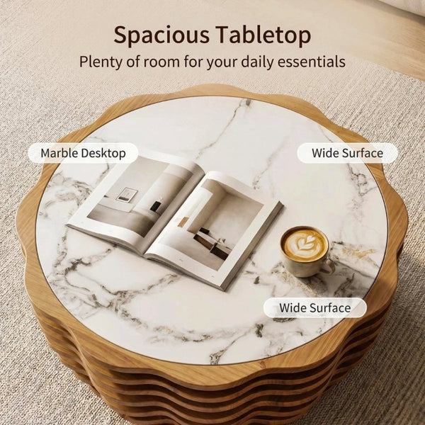 English Elm 32.1 Inch Sculptural Round Coffee Table Marble Stone Patterned Top for Living Room W3204P520854