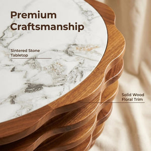 English Elm 32.1 Inch Sculptural Round Coffee Table Marble Stone Patterned Top for Living Room W3204P520854
