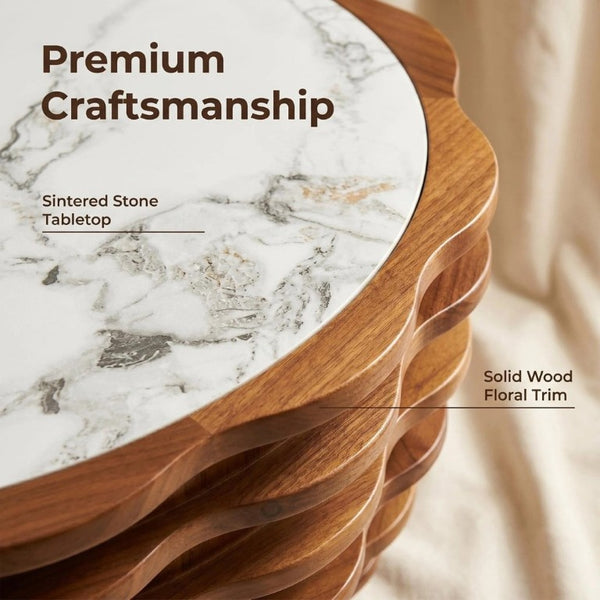 English Elm 32.1 Inch Sculptural Round Coffee Table Marble Stone Patterned Top for Living Room W3204P520854