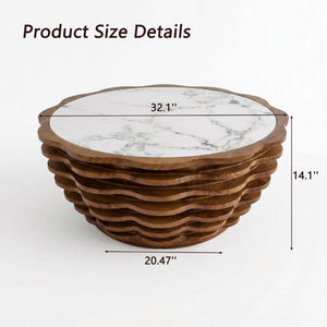 English Elm 32.1 Inch Sculptural Round Coffee Table Marble Stone Patterned Top for Living Room W3204P520854