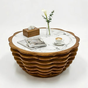 English Elm 32.1 Inch Sculptural Round Coffee Table Marble Stone Patterned Top for Living Room W3204P520854
