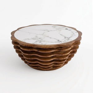 English Elm 32.1 Inch Sculptural Round Coffee Table Marble Stone Patterned Top for Living Room W3204P520854