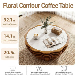 English Elm 32.1 Inch Sculptural Round Coffee Table Marble Stone Patterned Top for Living Room W3204P520854