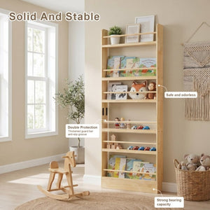 English Elm 6 Tier Solid Wood Behind Door Bookshelf Slim Open Storage for Bedroom or Playroom W3204P521905