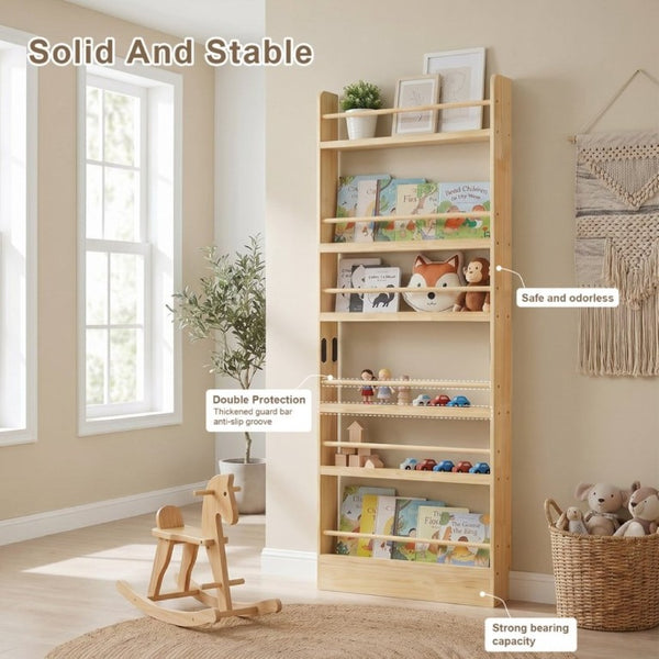 English Elm 6 Tier Solid Wood Behind Door Bookshelf Slim Open Storage for Bedroom or Playroom W3204P521905