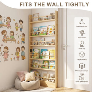 English Elm 6 Tier Solid Wood Behind Door Bookshelf Slim Open Storage for Bedroom or Playroom W3204P521905