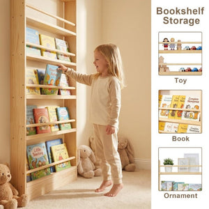 English Elm 6 Tier Solid Wood Behind Door Bookshelf Slim Open Storage for Bedroom or Playroom W3204P521905