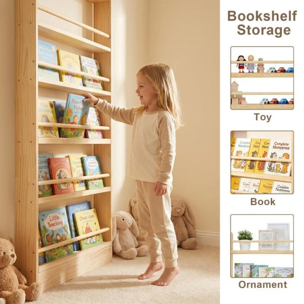 English Elm 6 Tier Solid Wood Behind Door Bookshelf Slim Open Storage for Bedroom or Playroom W3204P521905