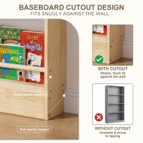 English Elm 6 Tier Solid Wood Behind Door Bookshelf Slim Open Storage for Bedroom or Playroom W3204P521905