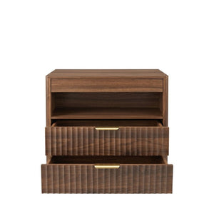 English Elm 27.55Nightstand Walnut Finish MDF Bedside Unit with Dual Drawers and Pull Out Shelf W3204P521922