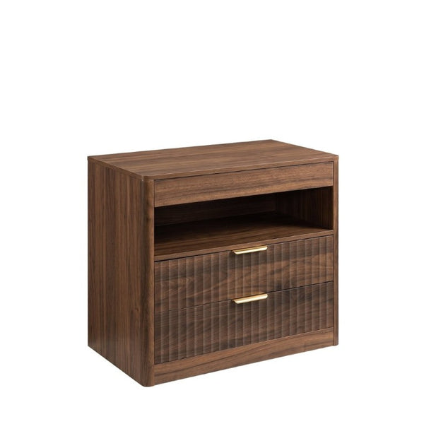 English Elm 27.55Nightstand Walnut Finish MDF Bedside Unit with Dual Drawers and Pull Out Shelf W3204P521922