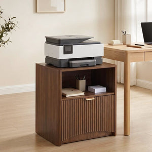English Elm Nightstands Set of 2 Walnut Fluted Mid Century Modern with Charging Station Drawer W3204P521923