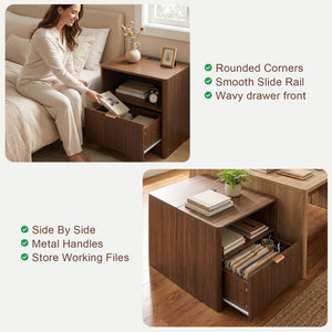 English Elm Nightstands Set of 2 Walnut Fluted Mid Century Modern with Charging Station Drawer W3204P521923