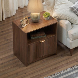 English Elm Nightstands Set of 2 Walnut Fluted Mid Century Modern with Charging Station Drawer W3204P521923