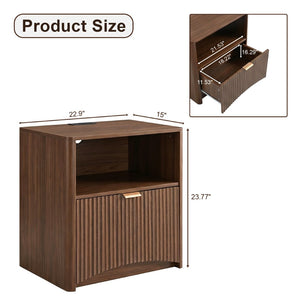 English Elm Nightstands Set of 2 Walnut Fluted Mid Century Modern with Charging Station Drawer W3204P521923