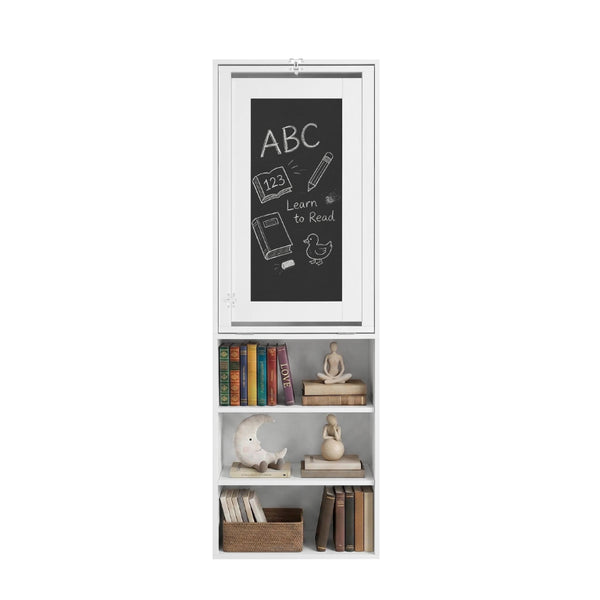 English Elm Folding Wall Mounted Desk with Chalkboard Open Shelves for Small Space Home Office White W3204P521932