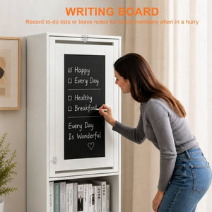 English Elm Folding Wall Mounted Desk with Chalkboard Open Shelves for Small Space Home Office White W3204P521932