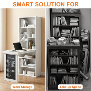 English Elm Folding Wall Mounted Desk with Chalkboard Open Shelves for Small Space Home Office White W3204P521932