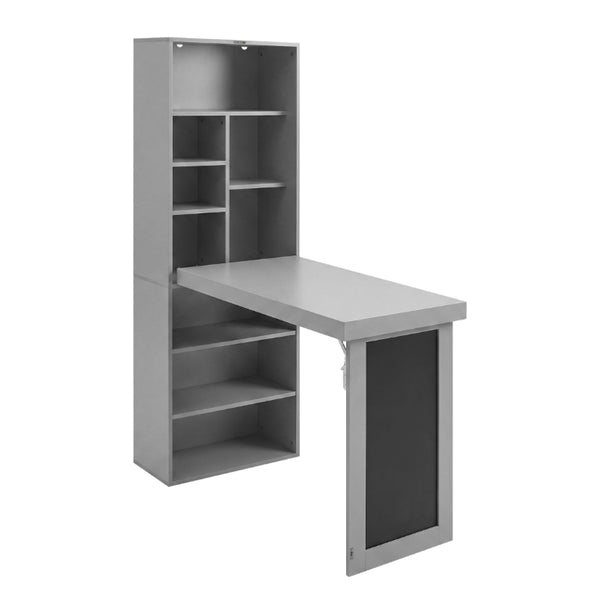 English Elm Folding Wall Mounted Desk with Chalkboard Open Shelves for Small Space Home Office Grey W3204P521938