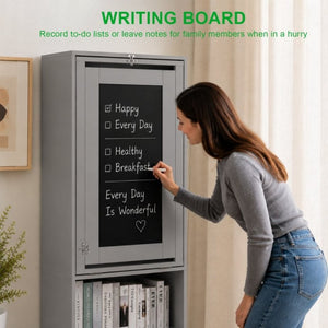 English Elm Folding Wall Mounted Desk with Chalkboard Open Shelves for Small Space Home Office Grey W3204P521938