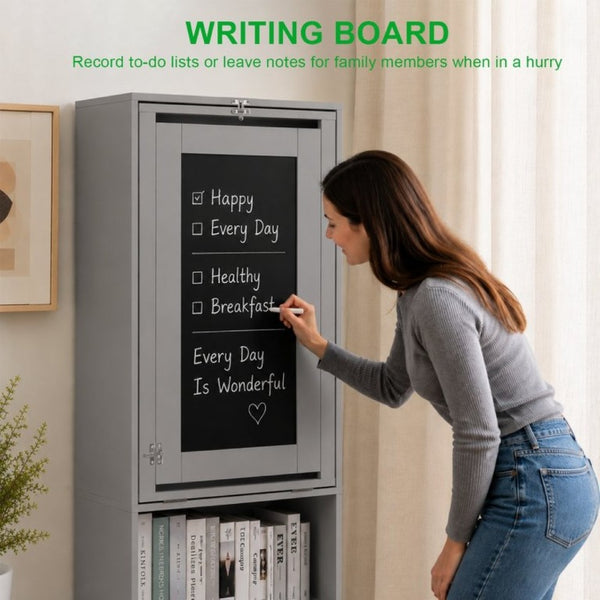 English Elm Folding Wall Mounted Desk with Chalkboard Open Shelves for Small Space Home Office Grey W3204P521938