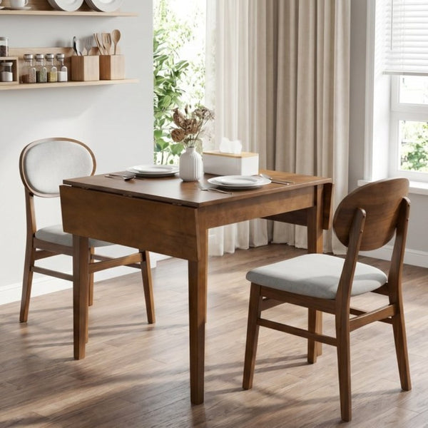 English Elm 31- 31-47 Drop Leaf Dining Table Birch Veneer Walnut Farmhouse Style Seats Four W3204P521976